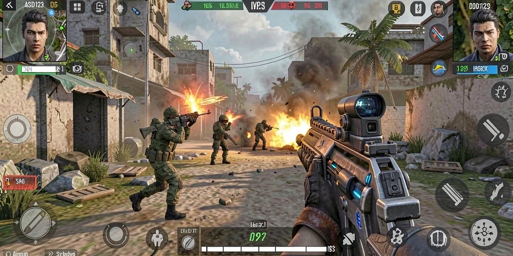Tampilan gameplay yang mendebarkan dalam ASD123 dengan aksi TPS yang intens.