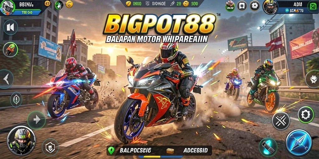 Gameplay mendebarkan di lintasan balap motor.
