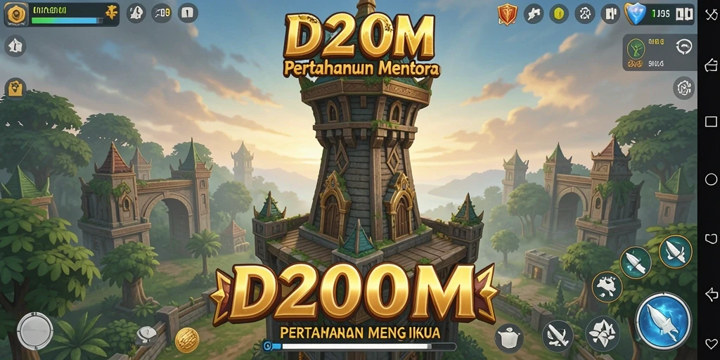 Tampilan gameplay D200M yang intens dan penuh strategi Tower Defense.