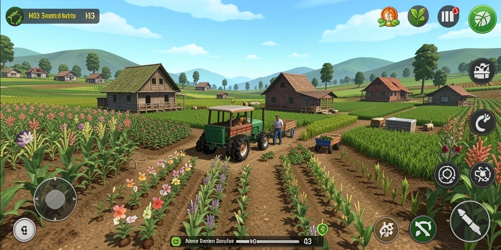 Tampilan gameplay H03 yang menampilkan aktivitas bertani yang seru.