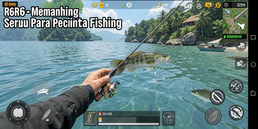 Tampilan screenshot gameplay R6R6 yang menampilkan aktifitas memancing.