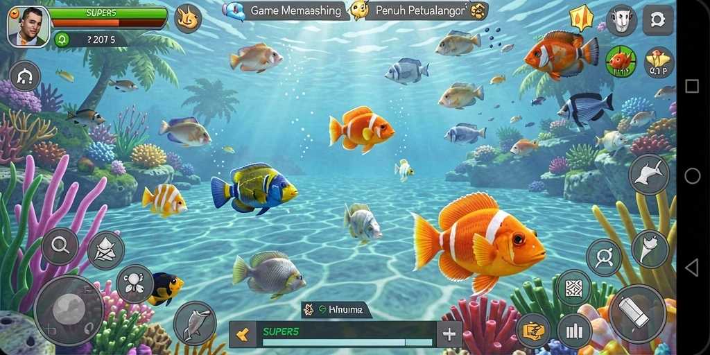 Tangkapan ikan luar biasa dalam SUPER5 di layar gameplay.