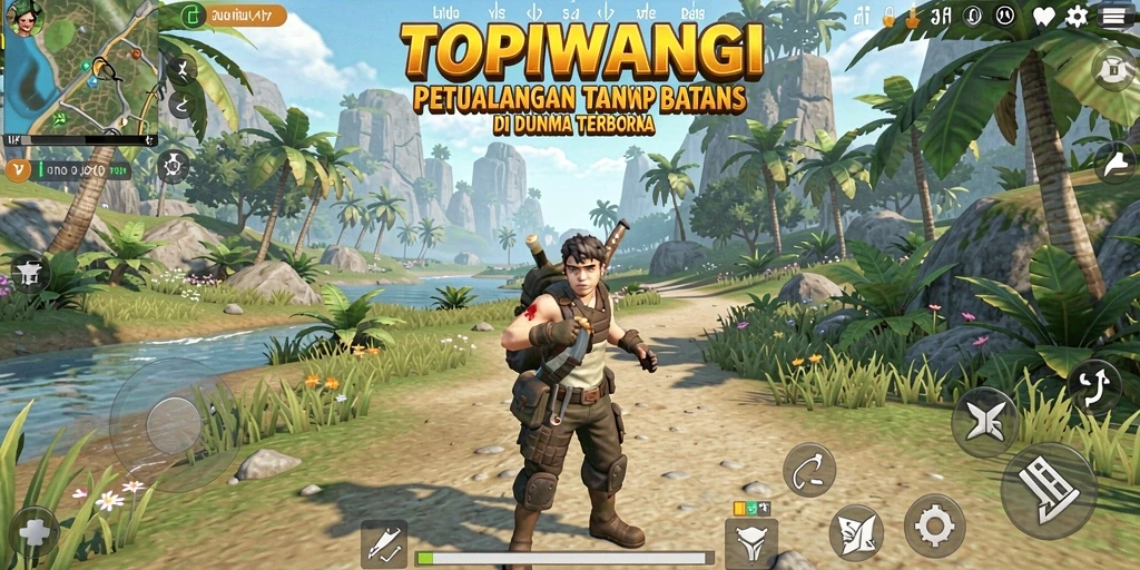 Screenshot gameplay TOPIWANGI menampilkan petualangan seru di dunia terbuka.