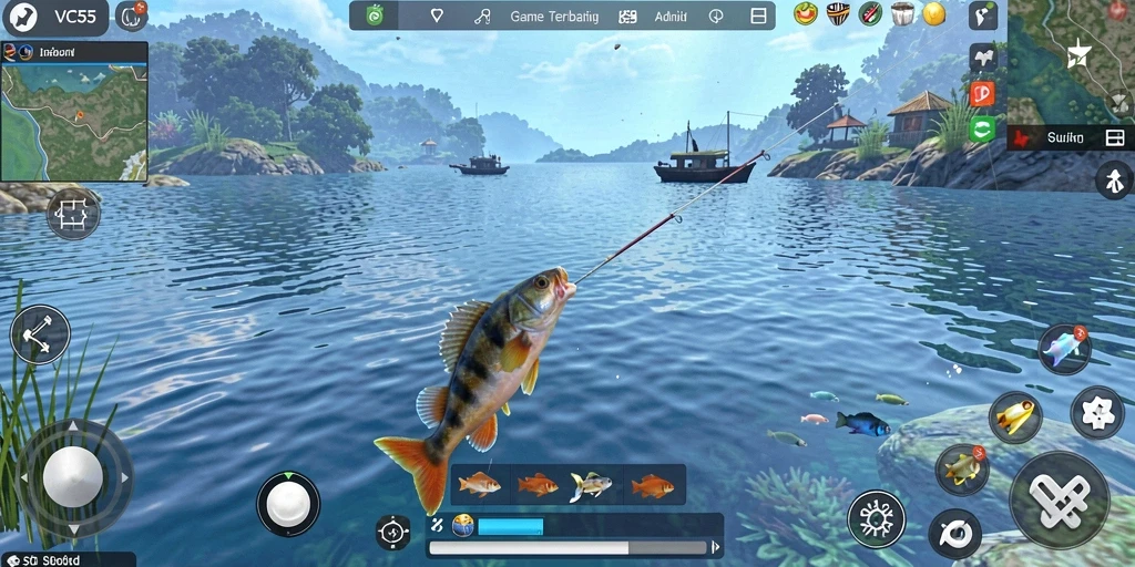 Tampilan gameplay VC55 yang menampilkan pengalaman memancing yang menarik.